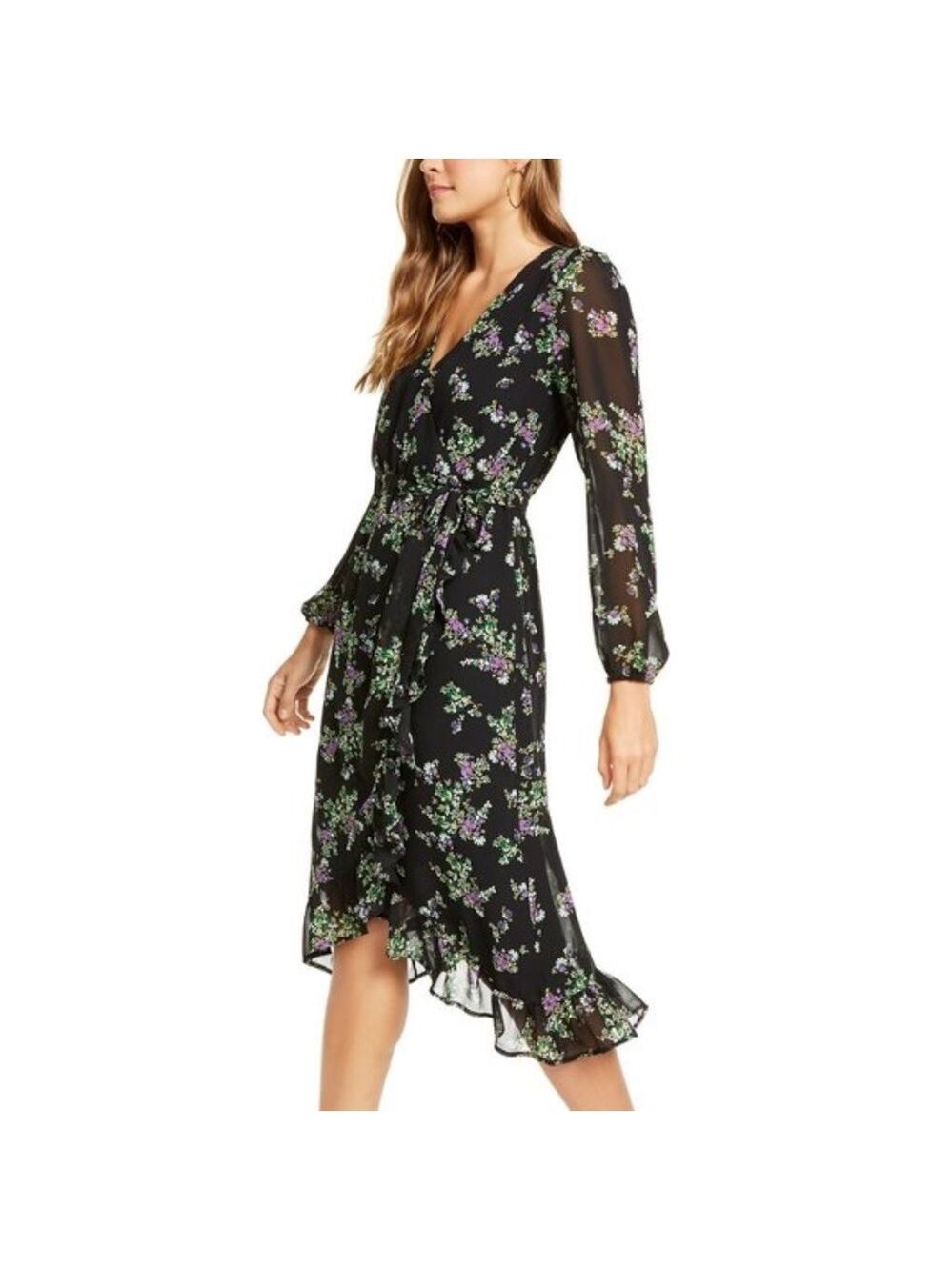 Q & A Floral Print Midi Wrap Dress